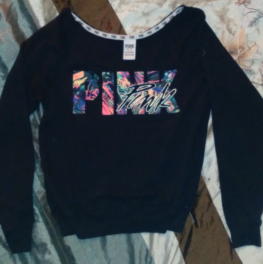 Pink Victoria's Secret Sweatshirt wide neckline off the shoulder look